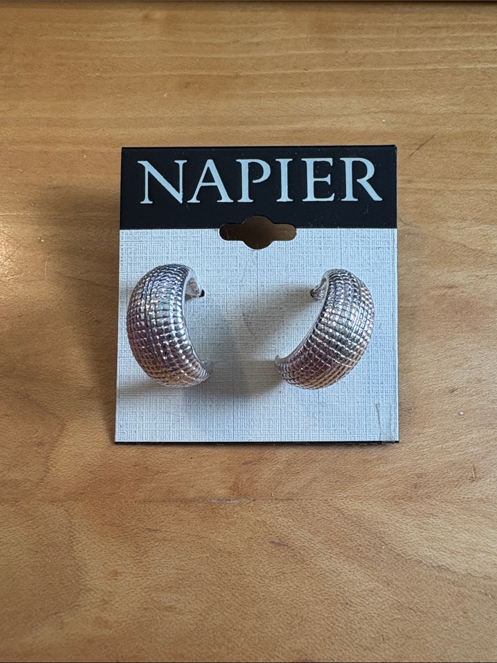 NWT Napier Silver Textured Wide Hoop Pierced Earrings